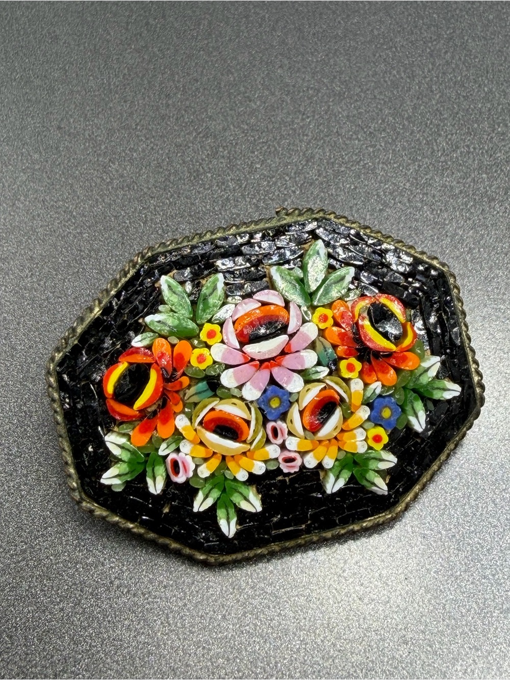 Vintage Micro Mosaic Floral Brooch#35mo
